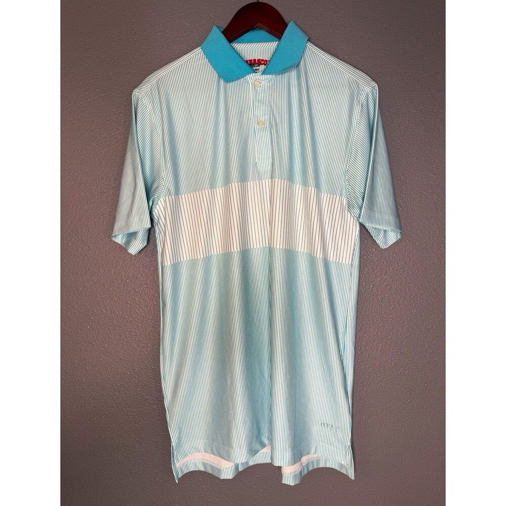 Tabasco Sport Men’s M Aqua White Stripe 032 Dry Golf Polo Shirt